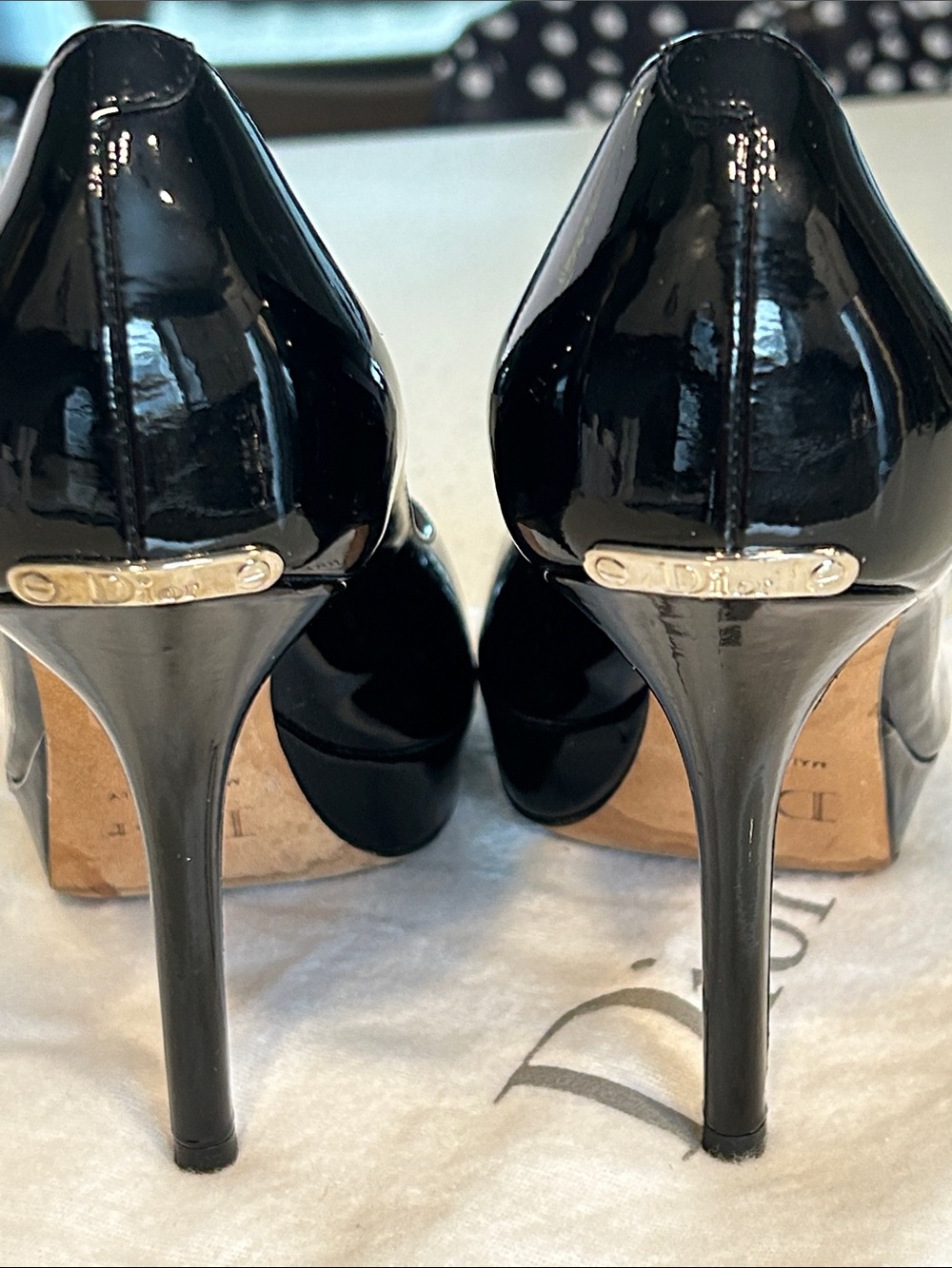 Christian Dior Black Patent Peep Toe Platform Pumps Heels EU 36 Dust Bag - Picture 6 of 14